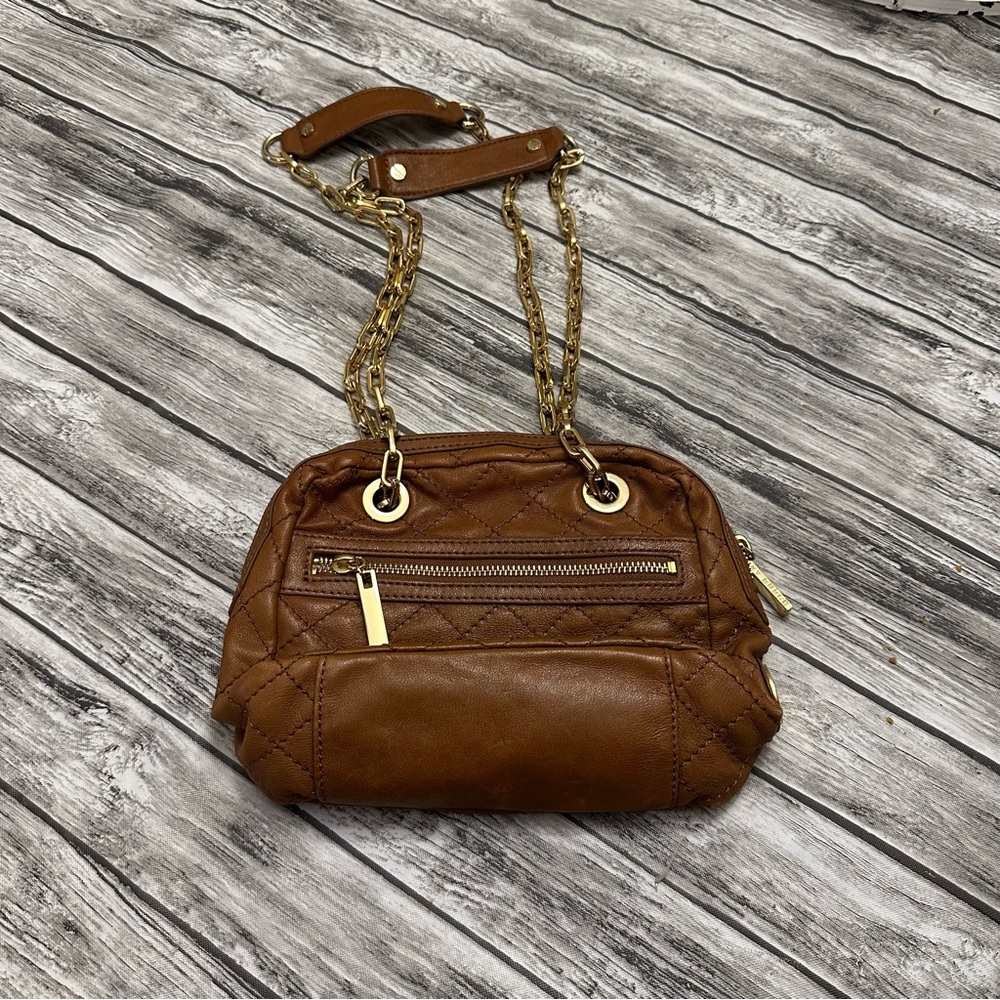 Tory Burch Quilted Brown Leather Gold Tone Chain Link Purse Bag Crossbody